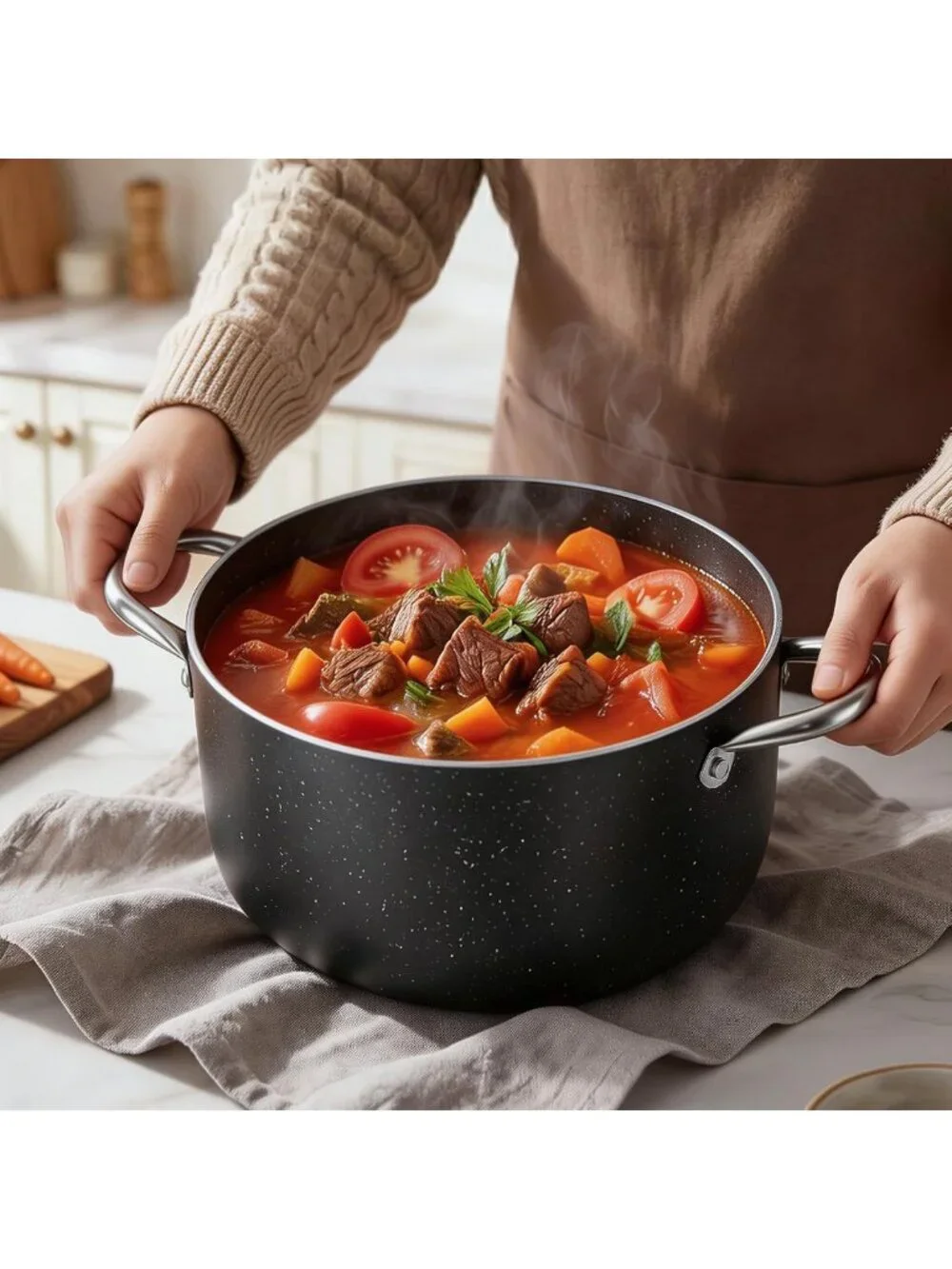 8-Quart Nonstick Aluminum Stock Pot with Glass Lid - PFOA-Free, Induction